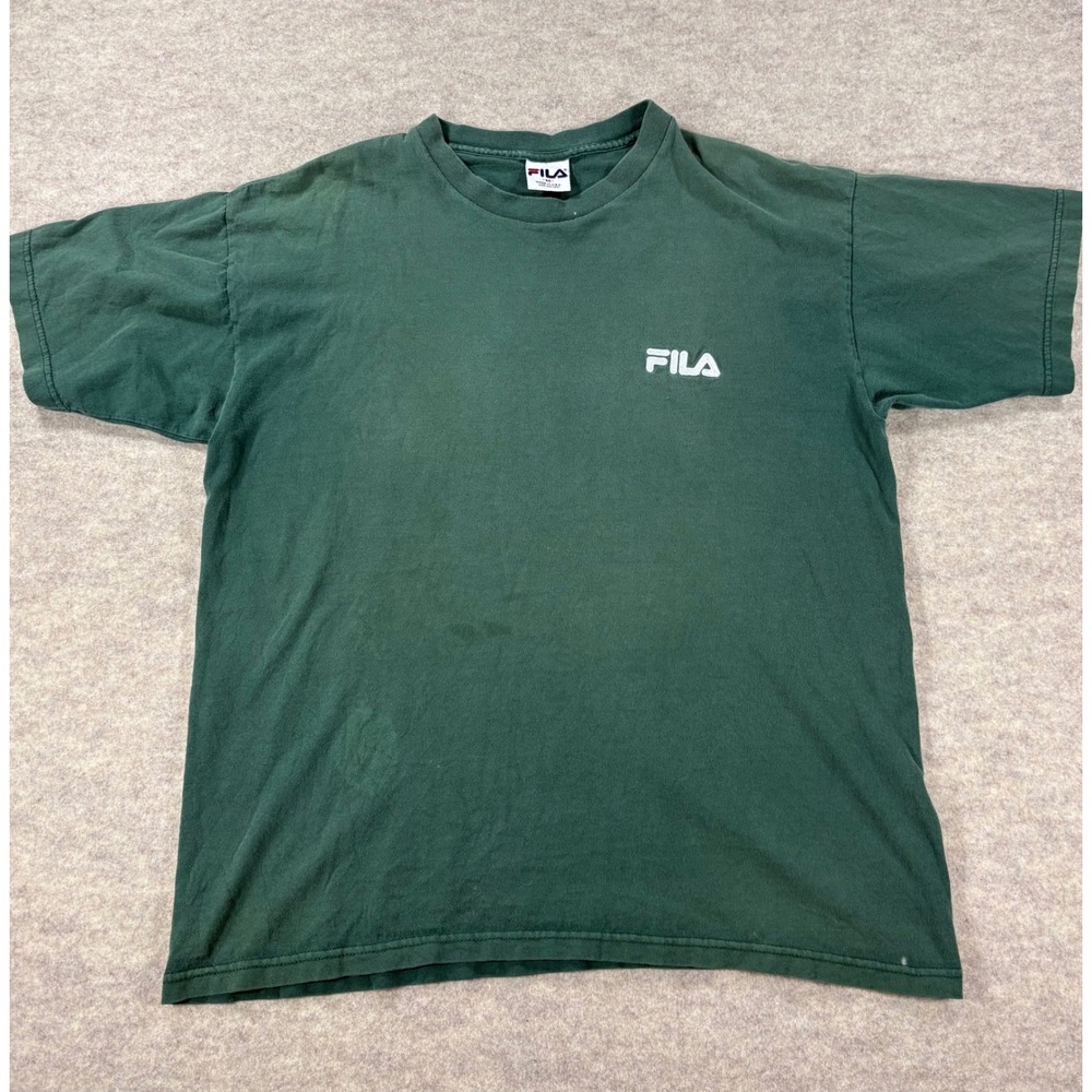 Vintage Fila T-Shirt Mens Medium Green Embroidered Logo Made in USA SingleStitch